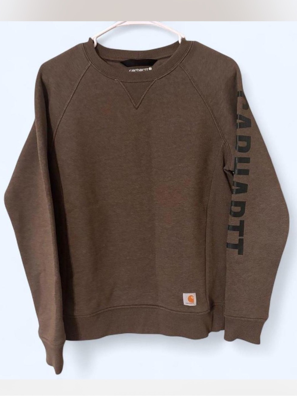 Carhartt Olive Green Crewneck Sweatshirt Relaxed Fit Sleeve Logo XS Women Comfy